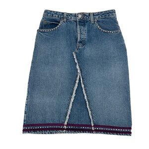 GAP Denim Y2K Midi Skirt with Rhinestone Stud Trim - Blue with Purple Accent 💜